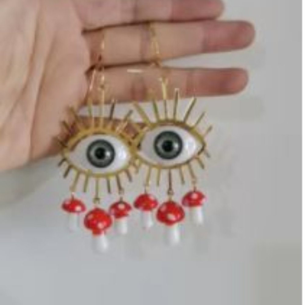 Green Eyes Mushroom Earrings